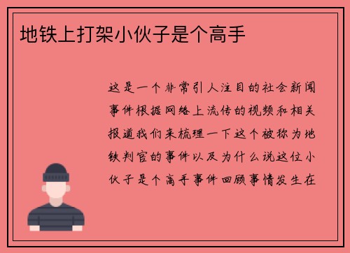 地铁上打架小伙子是个高手